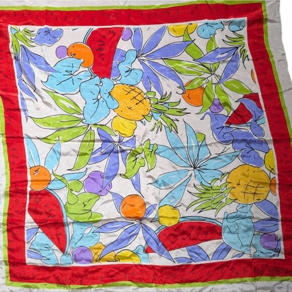 Liz Claiborne 💯Silk Colorful Summer Fruit Watermelon Print Large Scarf Bandana - Picture 1 of 11